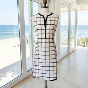 Max Mara Windowpane 2 Pocket Cotton Textured Dress Size M